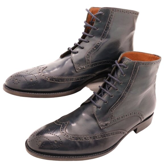 Navyboot Italy Navy Blue Leather Wingtip Chukka Boots Men 7 Dress Shoes Ankle 40 - Picture 11 of 12